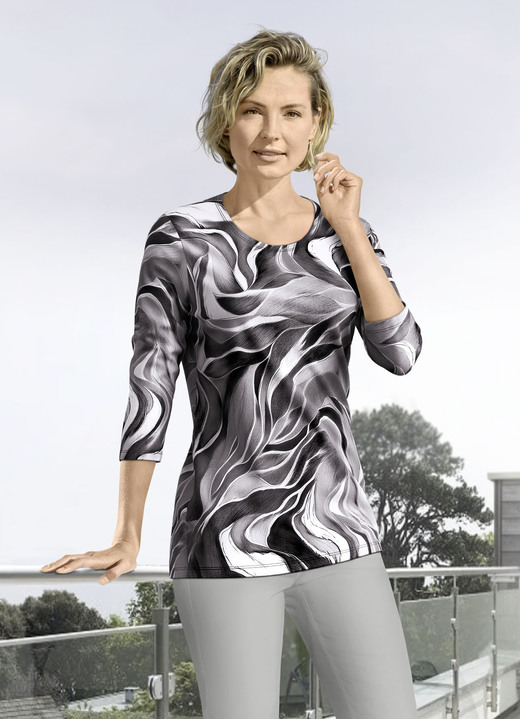 3/4-Arm - Shirt mit 3/4-langen Ärmeln in 4 Farben 3/4-Arm - Shirt mit 3/4-langen Ärmeln in 4 Farben, in Größe 036 bis 052, in Farbe SCHWARZ-HELLGRAU