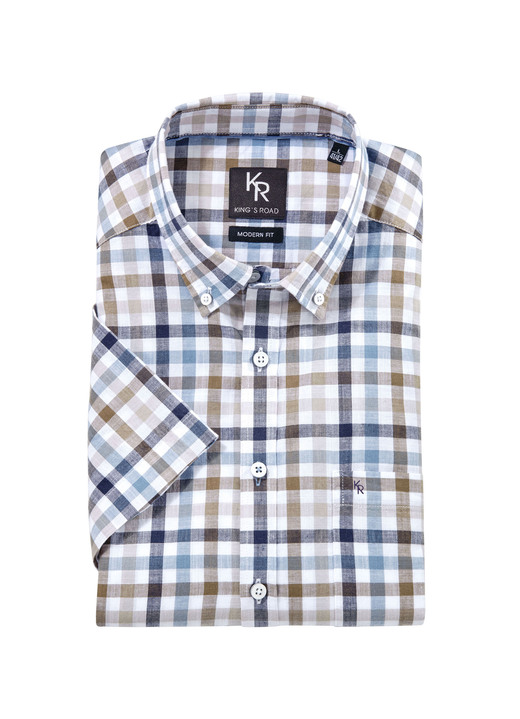 Businesshemden - «King's Road»-Hemd mit Button-Down-Kragen in 4 Farben Businesshemden - «King's Road»-Hemd mit Button-Down-Kragen in 4 Farben, in Größe 3XL(47/48) bis XXL(45/46), in Farbe PETROL-MARINE KARIERT