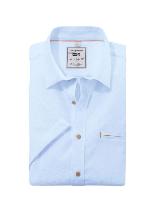 Kurzarm - Seersucker Hemd von «Milano Italy» in 3 Farben Kurzarm - Seersucker Hemd von «Milano Italy» in 3 Farben, in Größe 3XL(47/48) bis XXL(45/46), in Farbe HELLBLAU