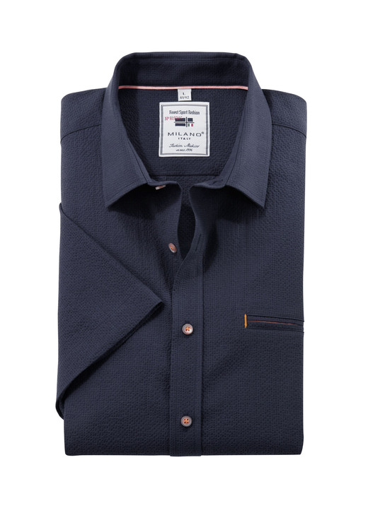 Kurzarm - Seersucker Hemd von «Milano Italy» in 3 Farben, in Größe 3XL(47/48) bis XXL(45/46), in Farbe MARINE Ansicht 1