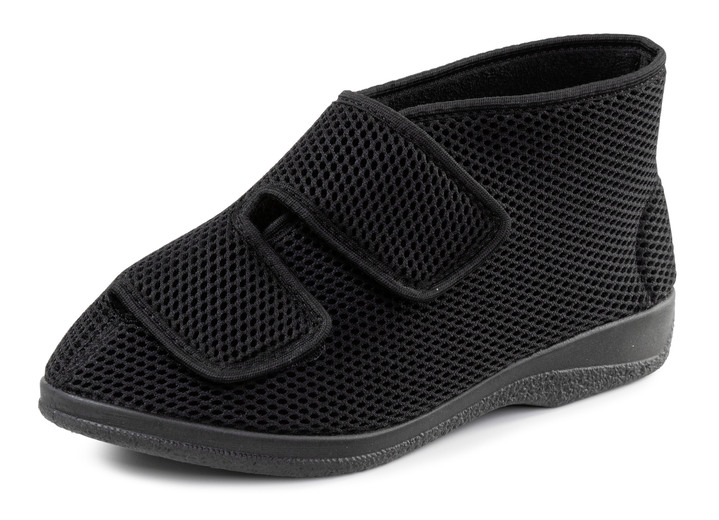 Hausschuhe - Klettschuh aus elastischem Textilmaterial, in Größe 040 bis 047, in Farbe SCHWARZ Ansicht 1
