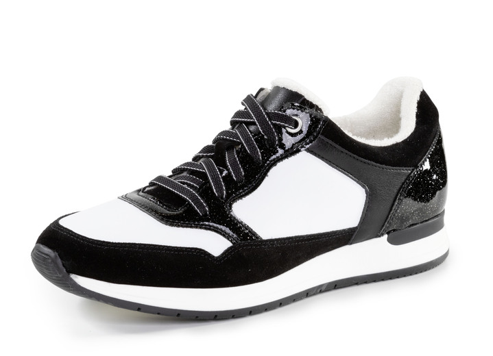 Slipper & Schnürschuhe - ELENA EDEN Sneaker aus Nappa-und Veloursleder, in Größe 035 bis 041, in Farbe SCHWARZ-WEISS Ansicht 1
