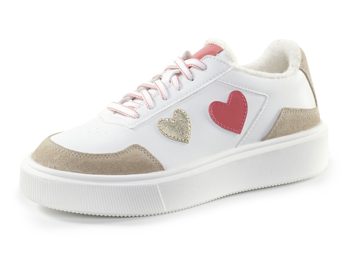 Slipper & Schnürschuhe - ELENA EDEN Sneaker mit niedlichen Herzchen besetzt, in Größe 035 bis 041, in Farbe WEISS-BUNT Ansicht 1
