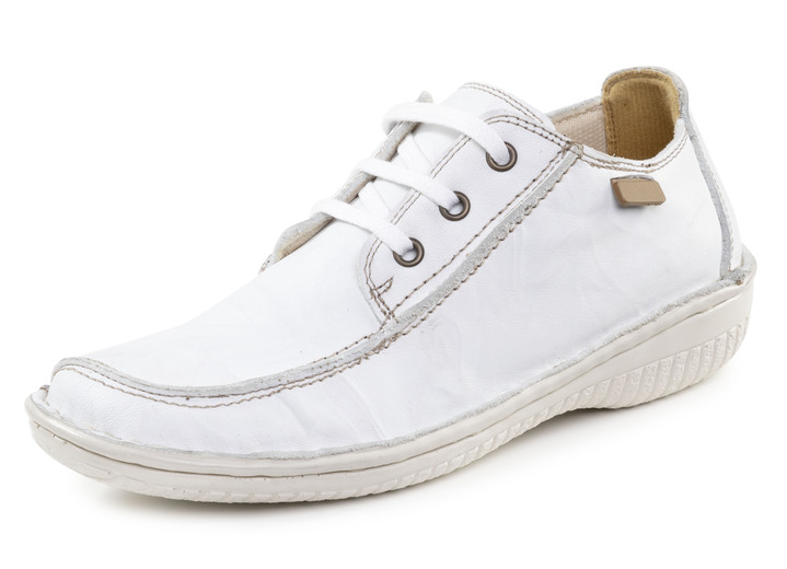 Slipper & Schnürschuhe - ELENA EDEN Schnürschuh aus Nappaleder mit Knitter-Struktur, in Größe 036 bis 042, in Farbe WEISS Ansicht 1