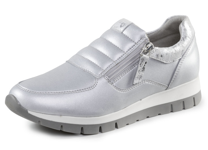 Slipper & Schnürschuhe - ELENA EDEN Sneaker aus Nappaleder und silbergrau geprägtem Veloursleder, in Größe 036 bis 042, in Farbe MATTSILBER Ansicht 1