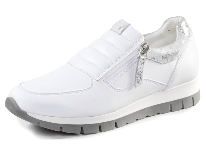 Slipper & Schnürschuhe - ELENA EDEN Sneaker aus Nappaleder und silbergrau geprägtem Veloursleder, in Größe 036 bis 042, in Farbe WEISS Ansicht 1