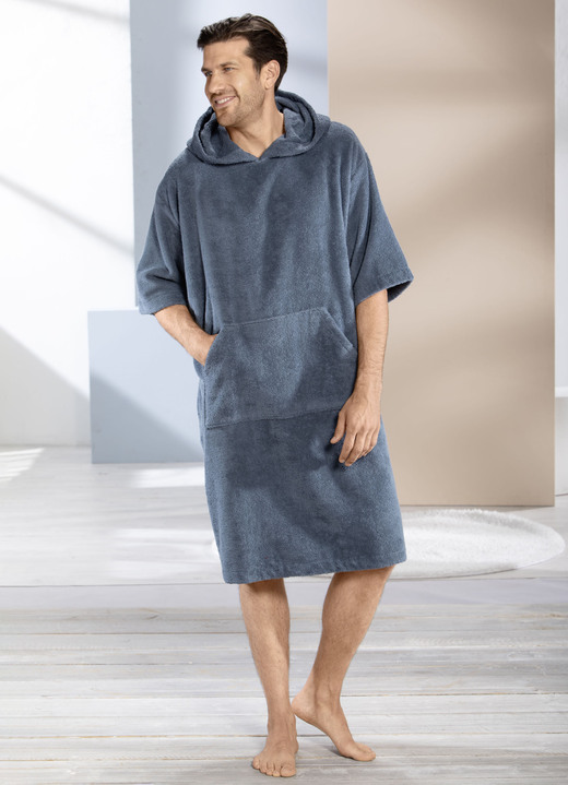 Bademäntel - Poncho mit Kängurutasche, in Größe 002 bis 3 (60-64), in Farbe RAUCHBLAU Ansicht 1