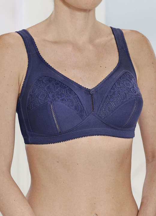 BH ohne Formbügel - Zweierpack BH mit Spitzeneinsätzen, in Größe 080 bis 110, in Cup C, in Farbe 1X MARINE, 1X WEISS Ansicht 1