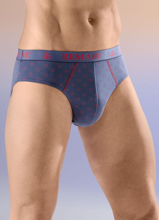 Slips & Unterhosen - Viererpack Slips mit Elastikbund, in Größe 004 bis 010, in Farbe 2X INDIGOBLAU-ROT, 2X UNI INDIGOBLAU