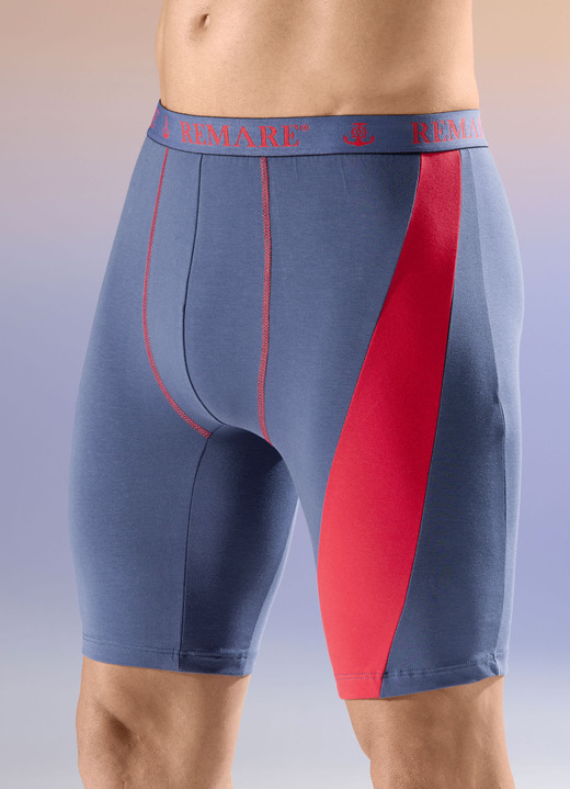 Pants & Boxershorts - Dreierpack Longpants mit Elastikbund, in Größe 005 bis 011, in Farbe 2X INDIGOBLAU-ROT, 1X UNI INDIGOBLAU