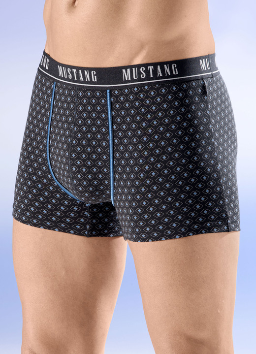 Pants & Boxershorts - Mustang Dreierpack Pants mit Alloverdessin, in Größe 004 bis 008, in Farbe 3X SCHWARZ-BLAU