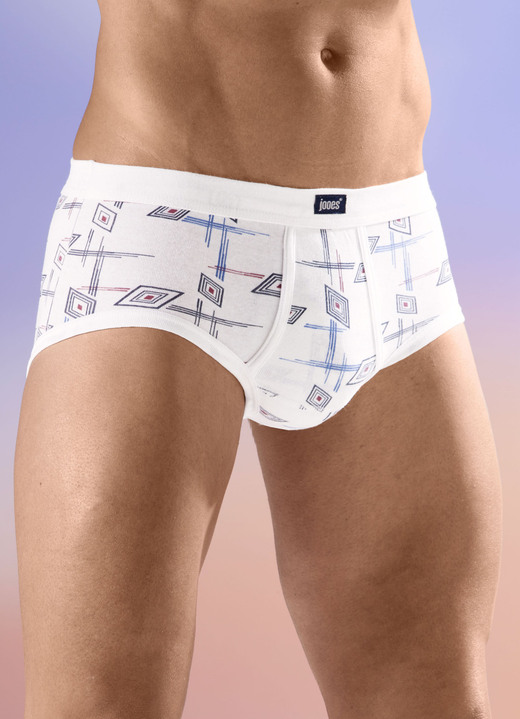 Slips & Unterhosen - Fünferpack Slips mit Alloverdessin, in Größe 005 bis 014, in Farbe 3X WEISS-BUNT, 2X MARINE-BUNT Ansicht 1