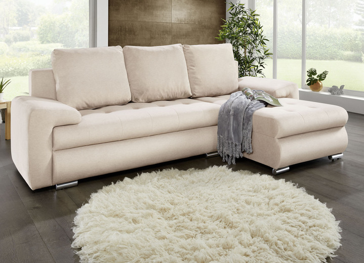Wohnen - Polsterecke mit Bettfunktion und Bettkasten, in Farbe CREME Ansicht 1