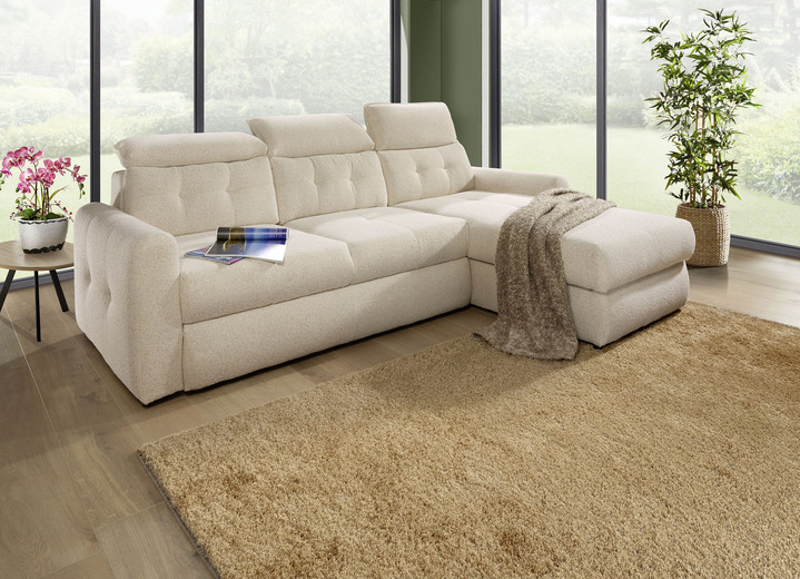 Wohnen - Polsterecke mit Bettfunktion und Bettkasten, in Farbe CREME Ansicht 1