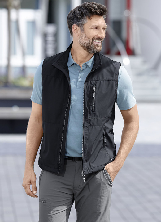 Freizeitshirts & -Kombinationen - Softshellgilet von «LPO», in Größe 048 bis 058, in Farbe SCHWARZ Ansicht 1