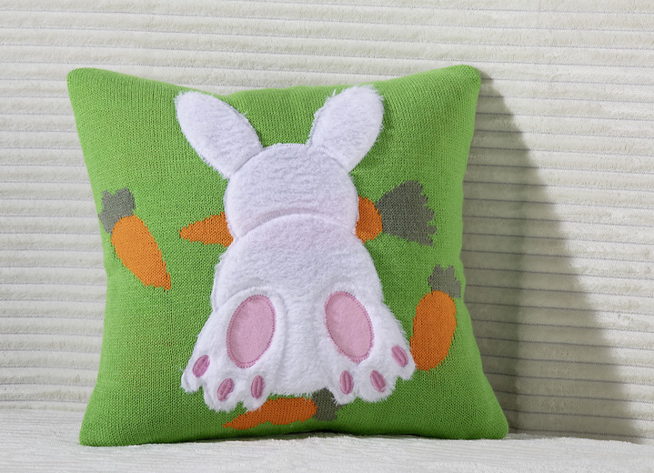 Dekokissen & Hüllen - Kissenbezug mit Hasenmotiven, in Farbe BUNT, in Ausführung Hase mit Karotten Ansicht 1