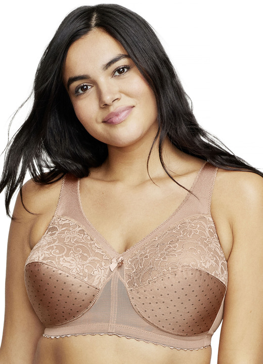 Tagwäsche - Glamorise Stütz-BH mit Spitze, in Größe 080 bis 130, in Cup F, in Farbe CAPPUCCINO Ansicht 1