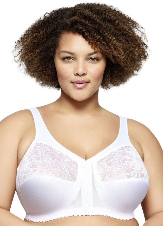 BH ohne Formbügel - Glamorise Stütz-BH mit Vorderverschluss, in Größe 085 bis 130, in Cup B, in Farbe WEISS Ansicht 1