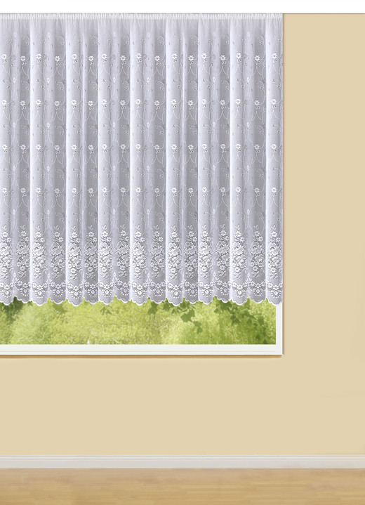 Klassisch - Vorhang Blumen mit Universalschienenband, in Größe 140 (H120xB300 cm) bis 298 (H245xB600 cm), in Farbe WEISS Ansicht 1