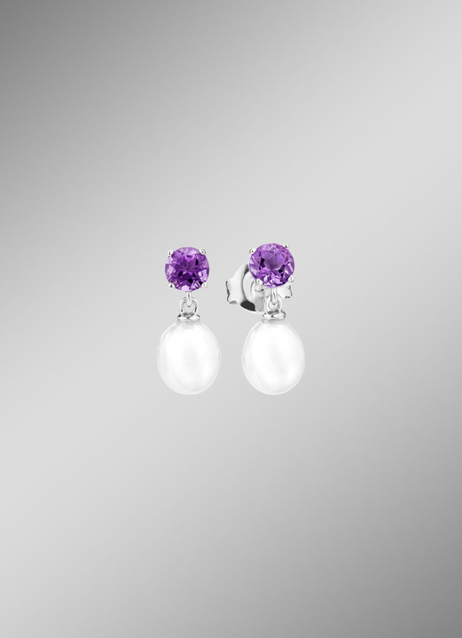 Ohrschmuck - Ohrstecker mit Süsswasser-Zuchtperle und Amethyst, in Farbe  Ansicht 1