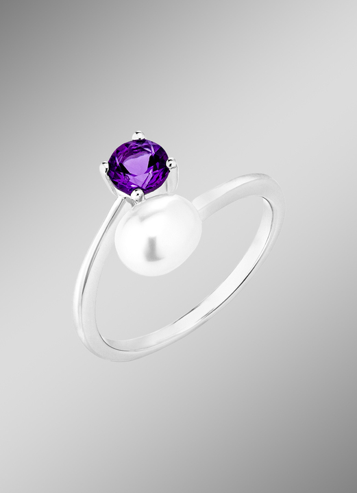 Ringe - Damenring mit Süsswasser-Zuchtperle und Amethyst, in Größe 160 bis 220, in Farbe  Ansicht 1