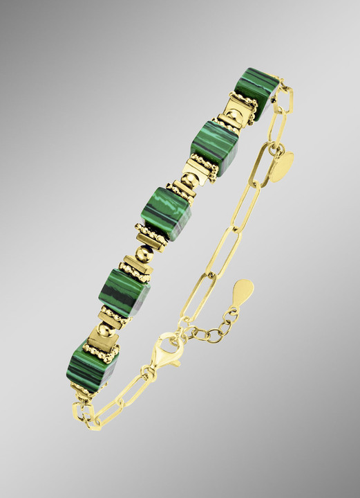 Halsketten - Eleganz trifft auf Moderne – Garnitur mit synth. Malachit, in Farbe , in Ausführung Armband, 20 cm lang Ansicht 1
