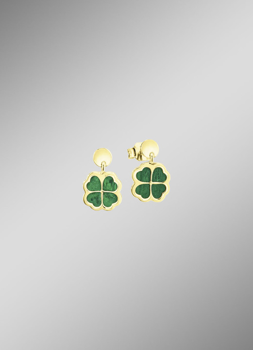 Ohrschmuck - Kleeblatt-Ohrstecker mit echt Malachit, in Farbe  Ansicht 1