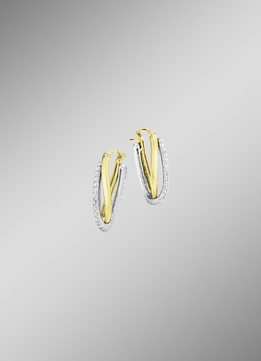 Ohrschmuck - Creolen in Bicolor mit synth. Zirkonia, in Farbe  Ansicht 1