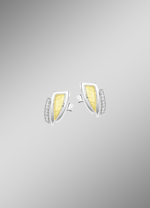 Ohrschmuck - Moderne Ohrstecker in Bicolor mit Zirkonia, in Farbe  Ansicht 1