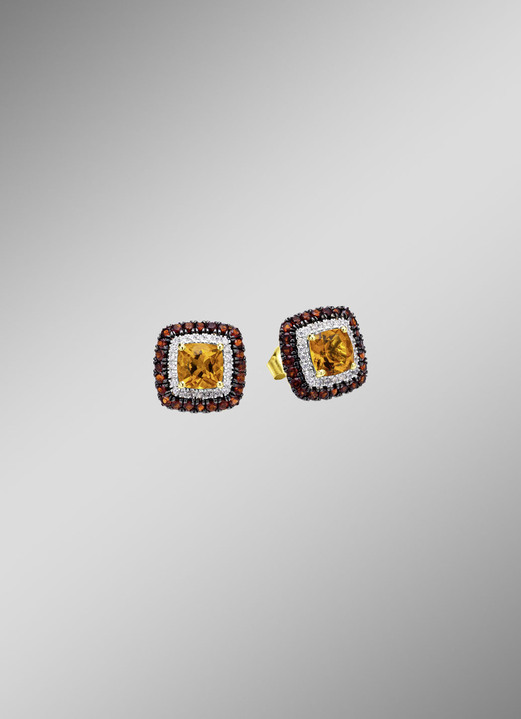 Ohrschmuck - Bezaubernde Ohrstecker mit Brillanten, Citrin und Granat, in Farbe  Ansicht 1