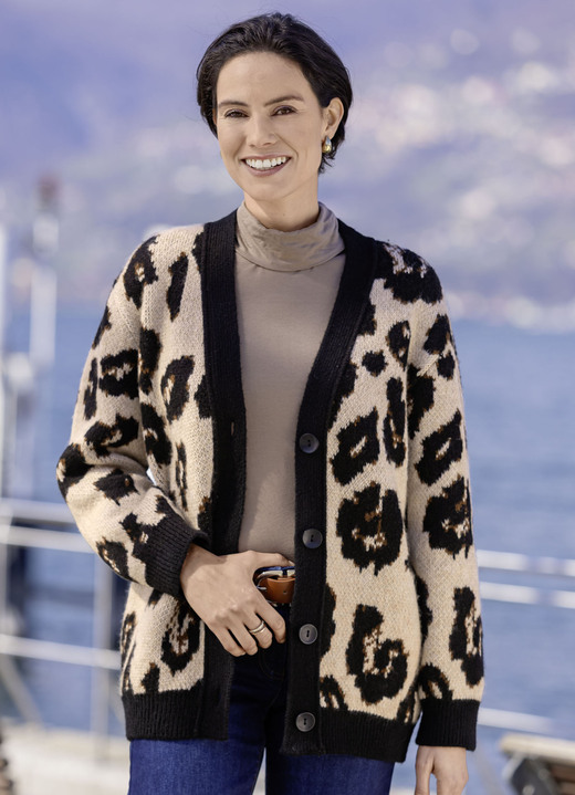 Laura Kent - Strickjacke mit flauschigem Griff Laura Kent - Strickjacke mit flauschigem Griff, in Größe L(44/46) bis XXL(52/54), in Farbe BEIGE-SCHWARZ-BRAUN