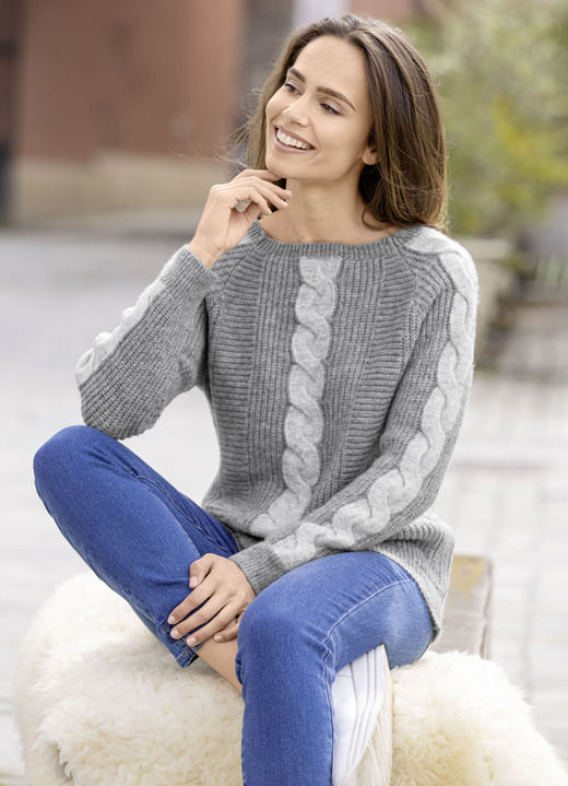 Pullover - Pullover mit Glitzerakzenten Pullover - Pullover mit Glitzerakzenten, in Größe L(44/46) bis XS(32/34), in Farbe GRAU MELIERT-HELLGRAU MELIERT