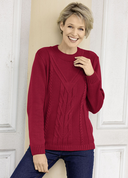 Pullover - Pullover in Strukturmustermix, in Größe 038 bis 054, in Farbe DUNKELROT Ansicht 1