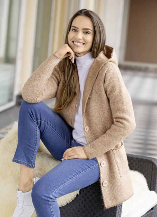 Basics - Strickjacke mit Kapuze, in Größe 036 bis 052, in Farbe BEIGE MELIERT Ansicht 1