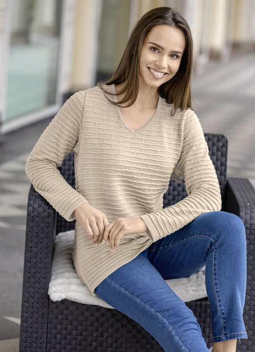 Pullover - Pullover mit Strukturstreifen, in Größe 036 bis 052, in Farbe BEIGE-SAND Ansicht 1
