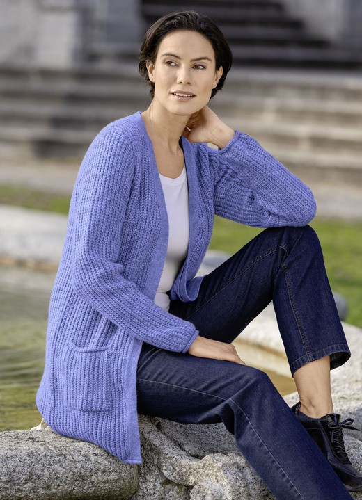 Basics - Long-Strickjacke in Perlfang, in Größe L(44/46) bis XXL(52/54), in Farbe JEANSBLAU MELIERT Ansicht 1