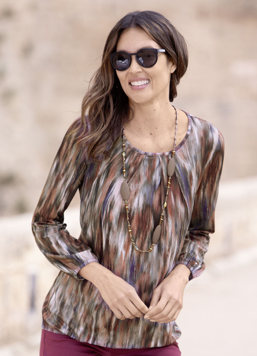 Langarm - Shirt mit rundem Halsausschnitt Langarm - Shirt mit rundem Halsausschnitt , in Größe 036 bis 052, in Farbe TERRAKOTTA-LILA-GRAU