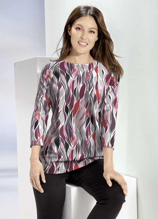 3/4-Arm - Shirt mit modischem U-Boot-Ausschnitt 3/4-Arm - Shirt mit modischem U-Boot-Ausschnitt, in Größe 038 bis 054, in Farbe BORDEAUX-ROSÉ-GRAU