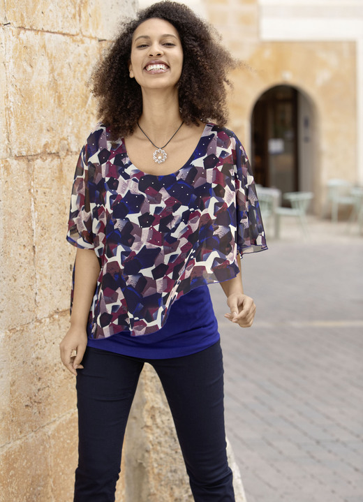 Tuniken - Poncho-Tunika mit tollem Druck Tuniken - Poncho-Tunika mit tollem Druck, in Größe 036 bis 054, in Farbe ROYALBLAU-MARINE-BORDEAUX-BUNT