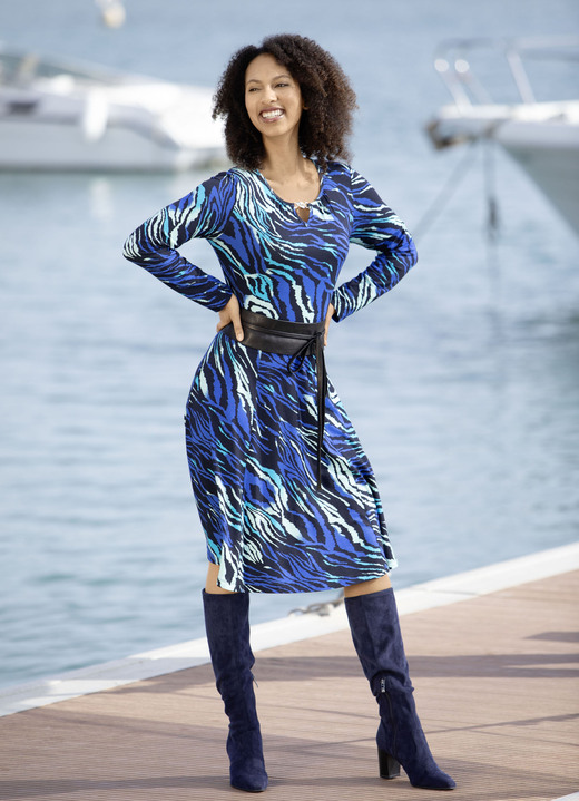 Kleider - Kleid in Schlupfform, in Größe 036 bis 052, in Farbe ROYALBLAU-MINT-SCHWARZ-BUNT Ansicht 1