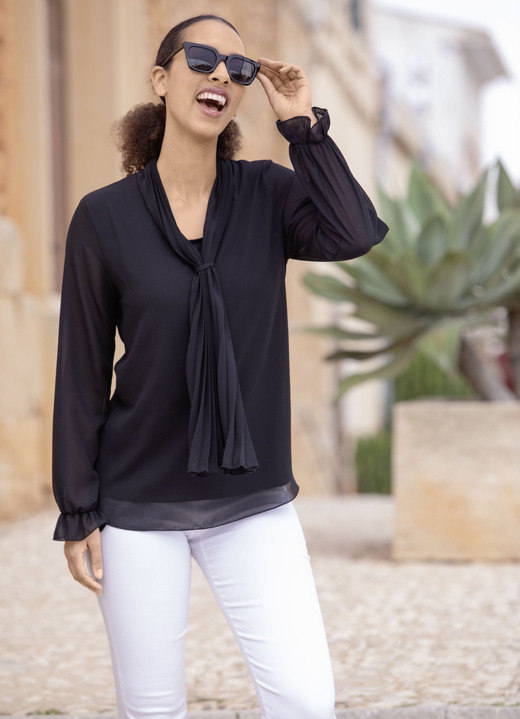 Basics - Tunika mit Bindeschluppe Basics - Tunika mit Bindeschluppe, in Größe 036 bis 052, in Farbe SCHWARZ