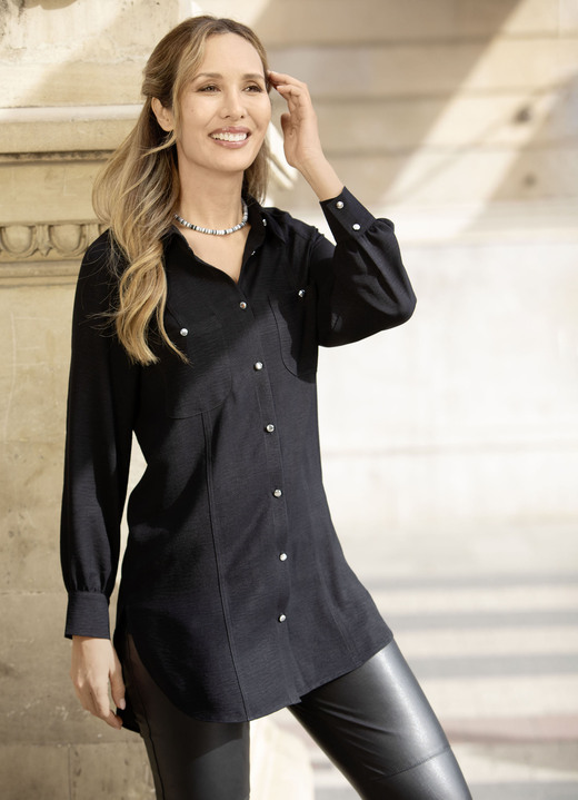 Basics - Figurumspielende Longbluse Basics - Figurumspielende Longbluse , in Größe 036 bis 054, in Farbe SCHWARZ