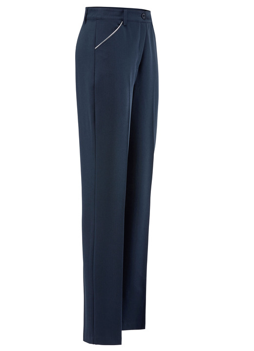 Hosen mit Knopf- und Reissverschluss - Hose mit silberfarbener Kontrastpaspel Hosen mit Knopf- und Reissverschluss - Hose mit silberfarbener Kontrastpaspel, in Größe 019 bis 054, in Farbe MARINE