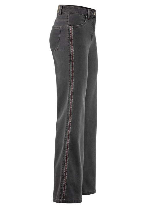 Hosen mit Knopf- und Reissverschluss - Jeans mit Ziersteppungen im Ethno-Stil Hosen mit Knopf- und Reissverschluss - Jeans mit Ziersteppungen im Ethno-Stil, in Größe 017 bis 050, in Farbe GRAU