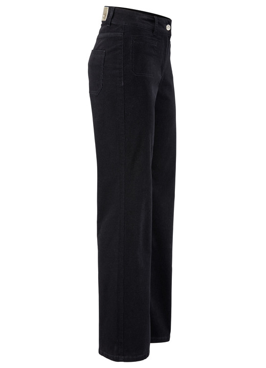 Hosen mit Knopf- und Reissverschluss - Cordhose mit weitem Beinverlauf, in Größe 017 bis 050, in Farbe SCHWARZ Ansicht 1
