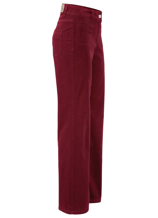 Hosen mit Knopf- und Reissverschluss - Cordhose mit weitem Beinverlauf, in Größe 017 bis 050, in Farbe KIRSCHROT Ansicht 1