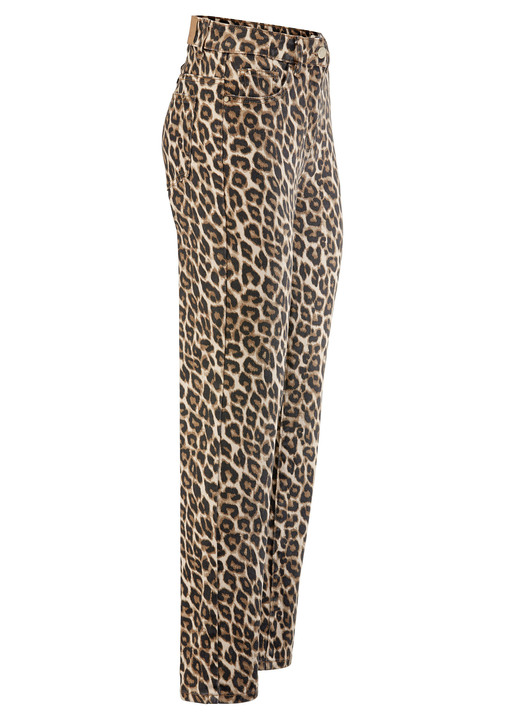 Hosen mit Knopf- und Reissverschluss - Hose in angesagter Leo-Dessinierung, in Größe 017 bis 050, in Farbe BEIGE-SCHWARZ-BRAUN Ansicht 1
