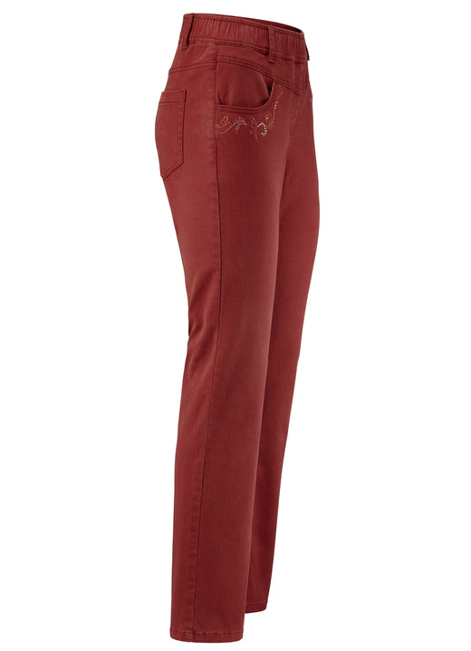 Hosen in Schlupfform - Hose mit funkelnden Glitzersteinchen Hosen in Schlupfform - Hose mit funkelnden Glitzersteinchen, in Größe 018 bis 052, in Farbe ZIEGELROT