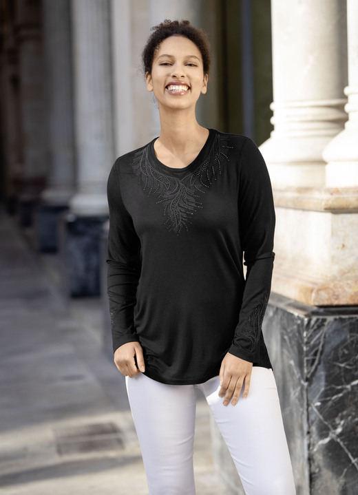 Anlassblusen - Shirt-Tunika mit Ton-in-Ton Stickerei Anlassblusen - Shirt-Tunika mit Ton-in-Ton Stickerei, in Größe 036 bis 054, in Farbe SCHWARZ