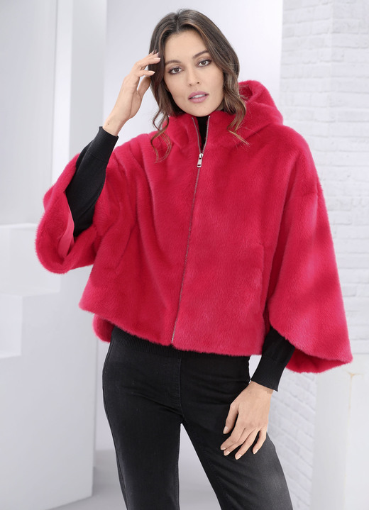Kunstpelzjacken - Kurzjacke in Cape-Form, in Größe 034 bis 050, in Farbe ROT Ansicht 1
